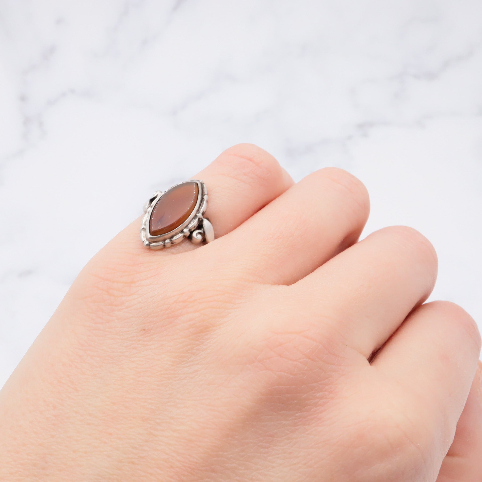 Antique Art Deco Uncas sterling & carnelian agate ring, sz 5.25